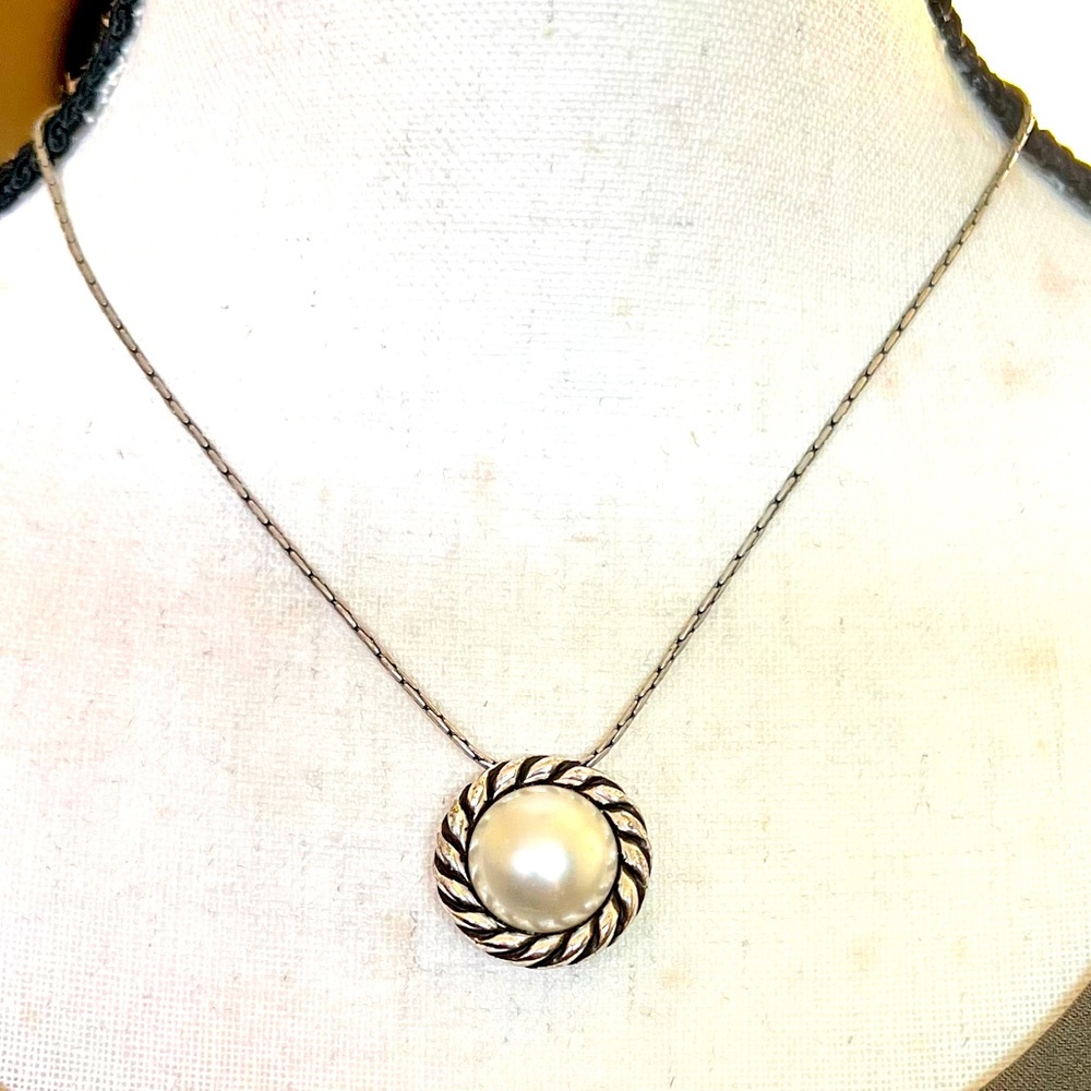Brighton Necklace Reversible Pendant Pearl and Pave’ Crystals Retired Style EUC